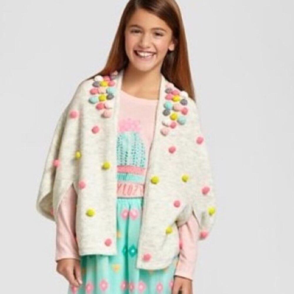 Girls Cat & Jack Pom Pom Poncho Size S/M.